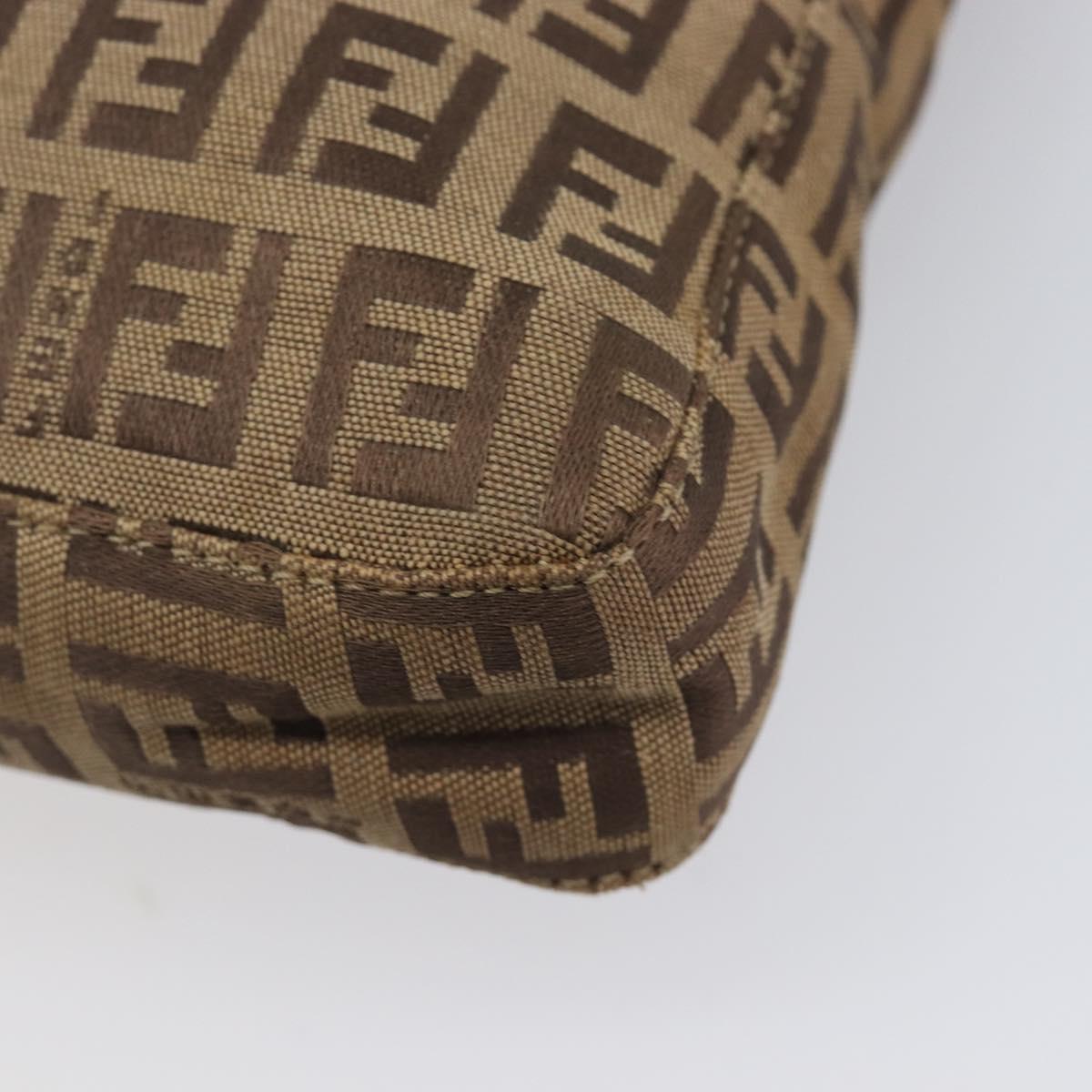 FENDI Zucchino Canvas Mamma Baguette Hand Bag Brown Silver Auth 207982