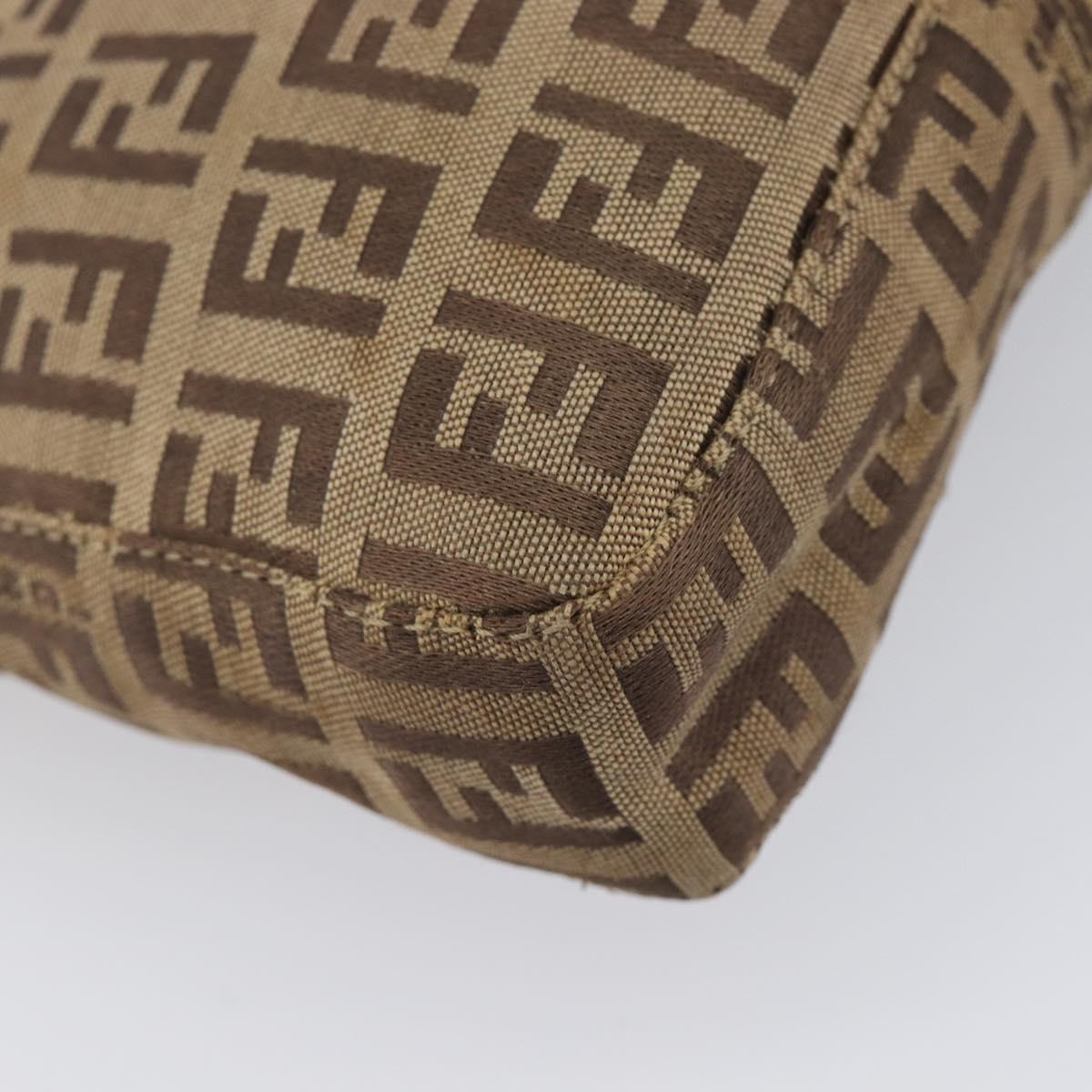 FENDI Zucchino Canvas Mamma Baguette Hand Bag Brown Silver Auth 207982