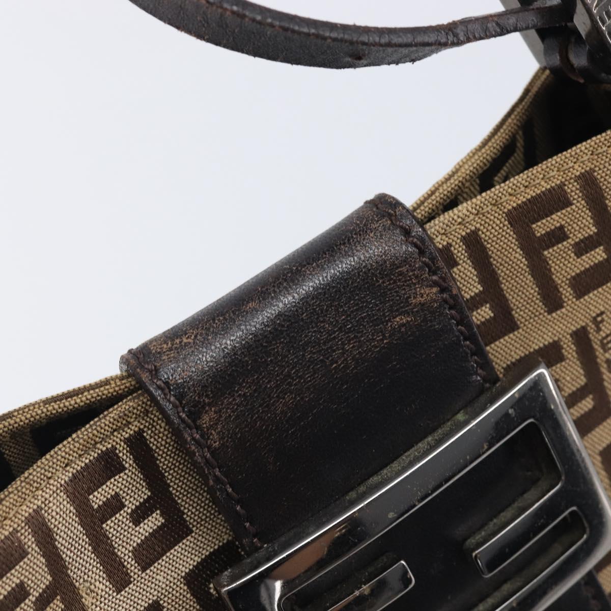 FENDI Zucchino Canvas Mamma Baguette Hand Bag Brown Silver Auth 207982