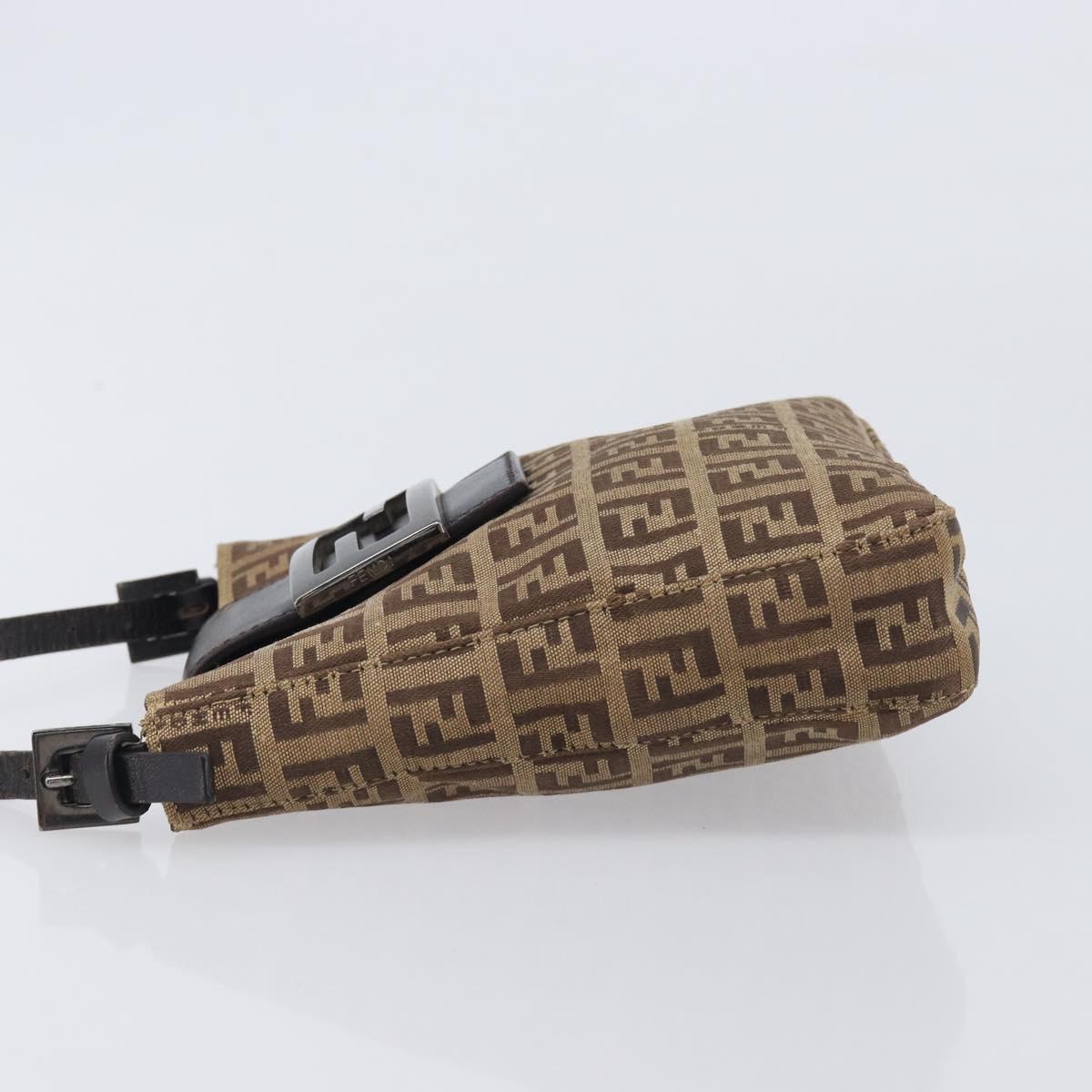 FENDI Zucchino Canvas Mamma Baguette Hand Bag Brown Silver Auth 207982