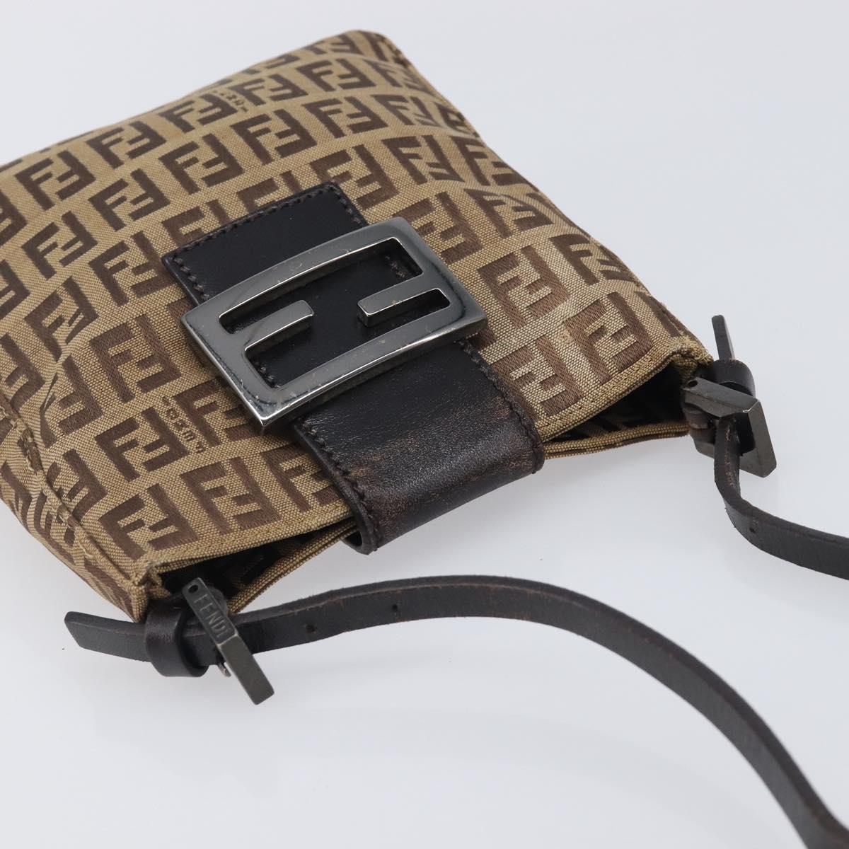 FENDI Zucchino Canvas Mamma Baguette Hand Bag Brown Silver Auth 207982
