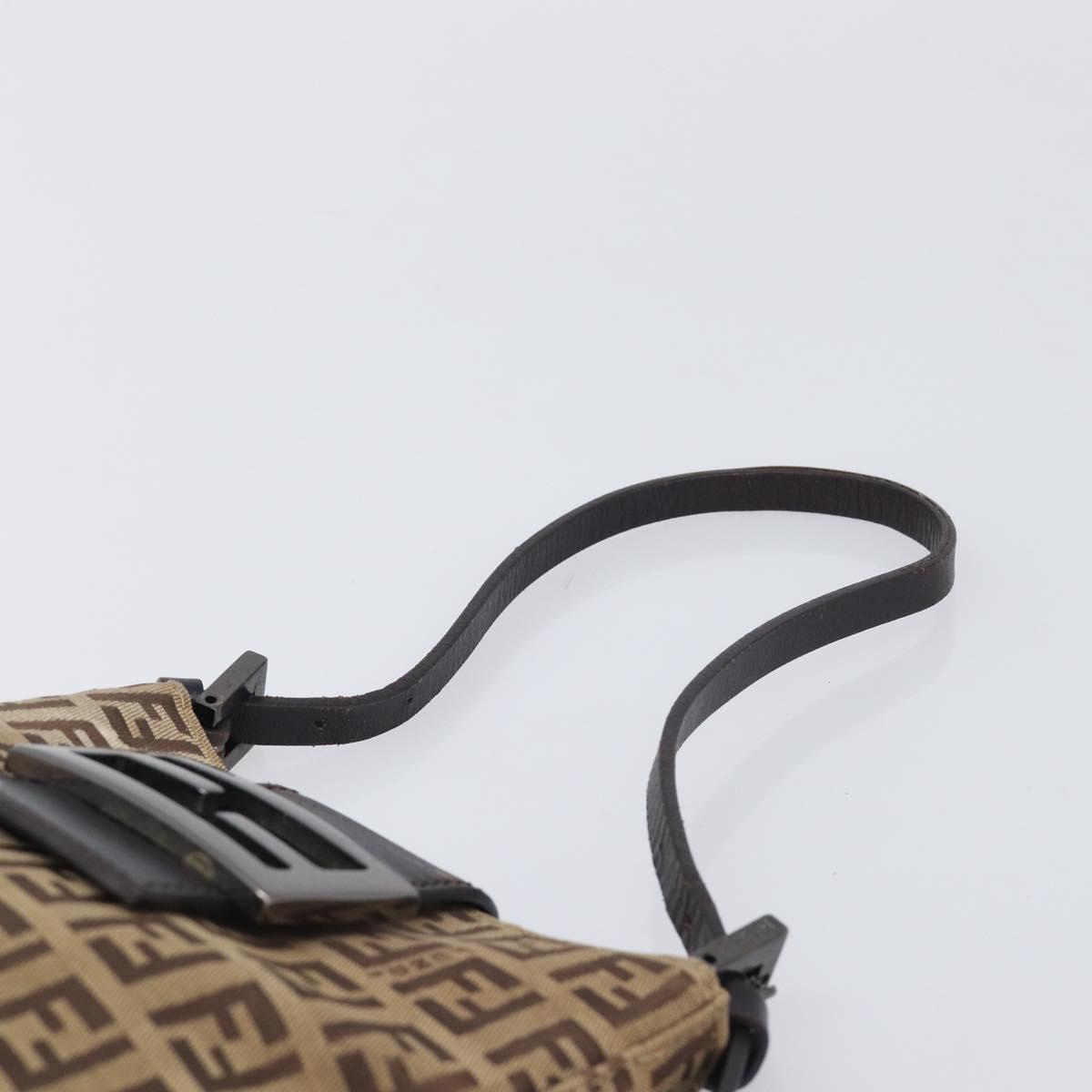 FENDI Zucchino Canvas Mamma Baguette Hand Bag Brown Silver Auth 207982