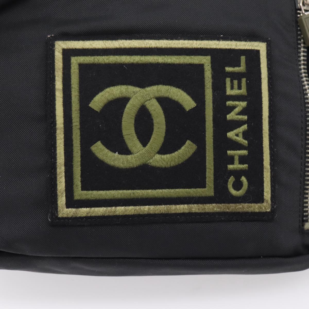 CHANEL Sports Line Shoulder Bag Canvas Black Silver CC Auth 207983