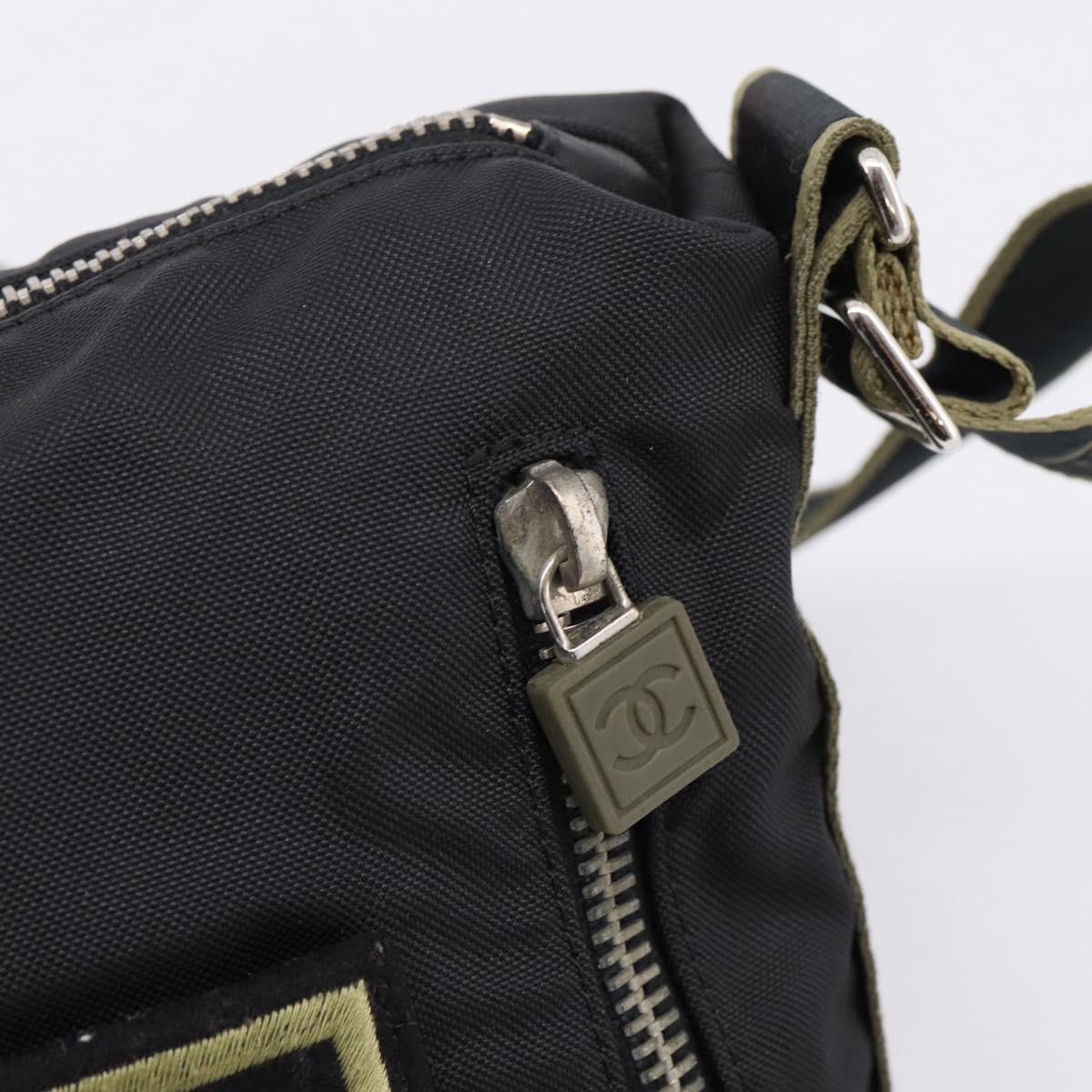 CHANEL Sports Line Shoulder Bag Canvas Black Silver CC Auth 207983