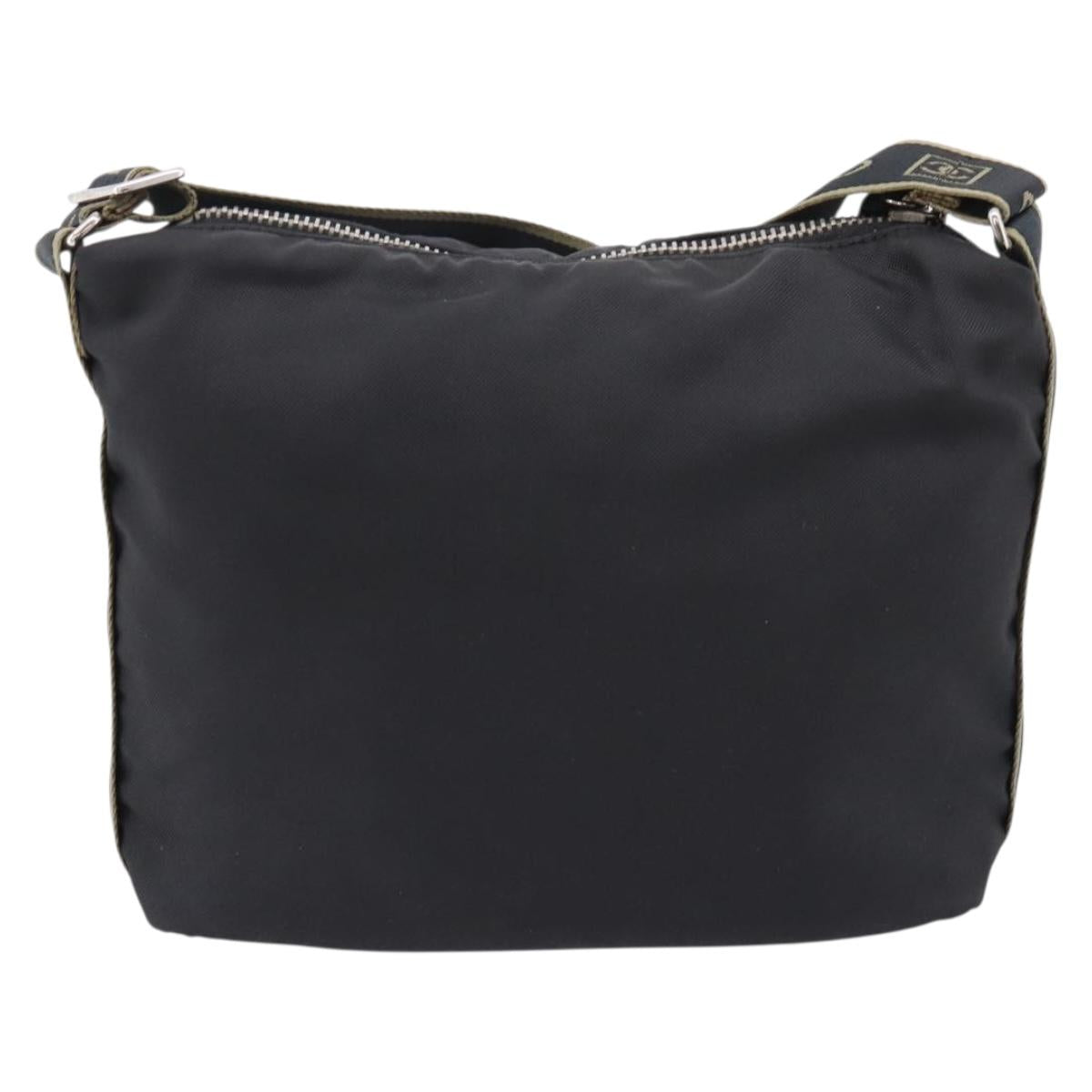 CHANEL Sports Line Shoulder Bag Canvas Black Silver CC Auth 207983