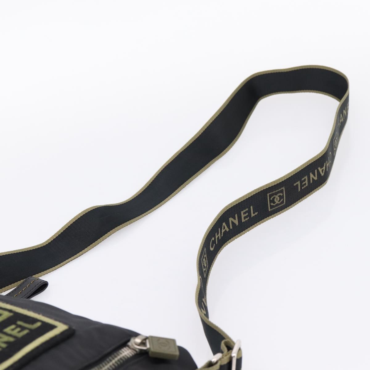 CHANEL Sports Line Shoulder Bag Canvas Black Silver CC Auth 207983