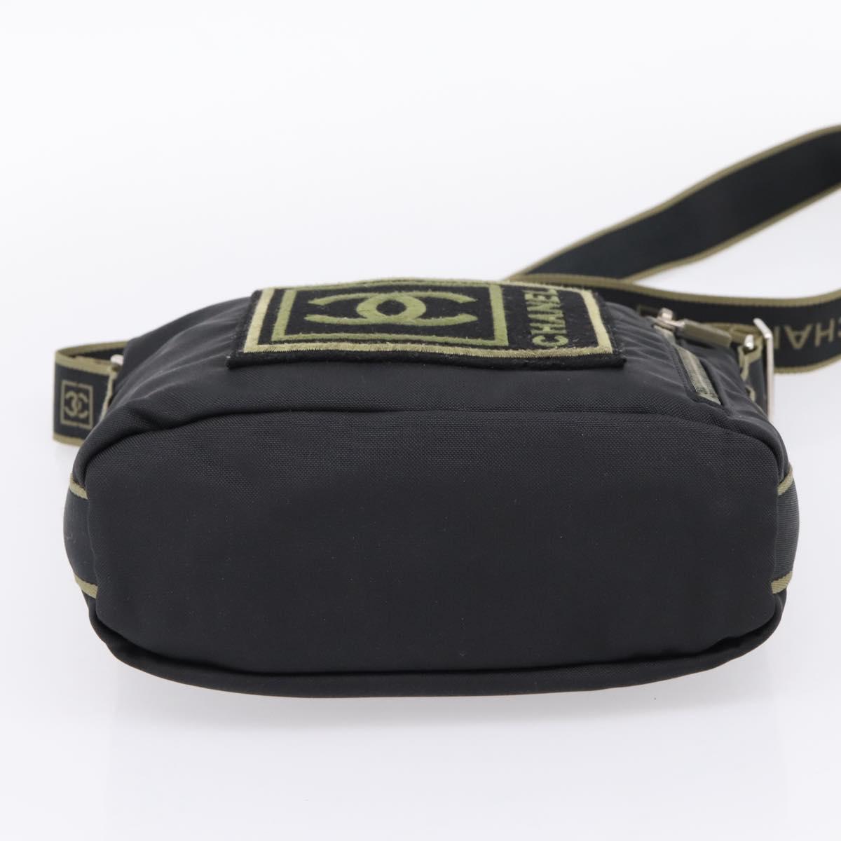 CHANEL Sports Line Shoulder Bag Canvas Black Silver CC Auth 207983
