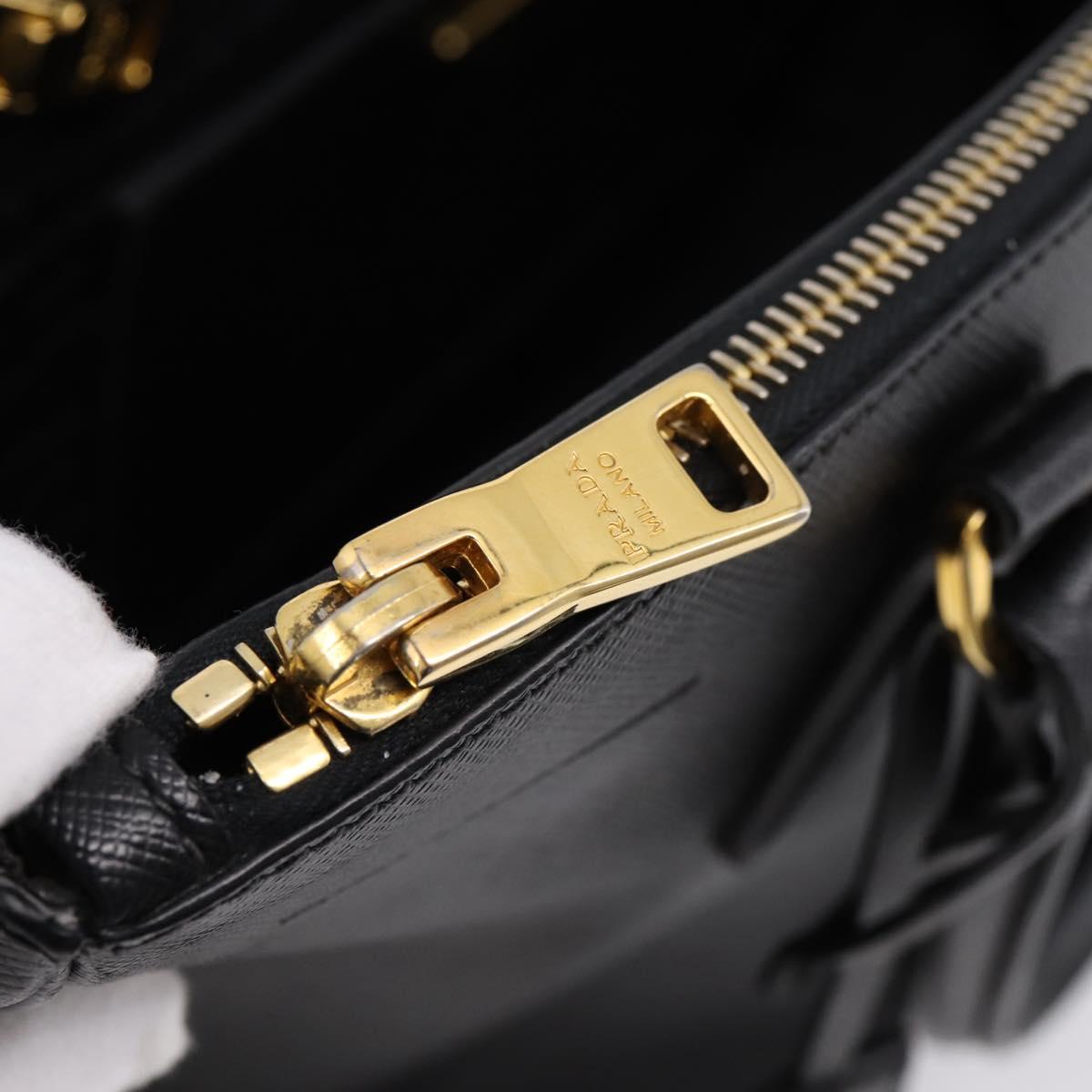 PRADA Galleria Hand Bag Saffiano leather 2way Black Gold Auth 207986V