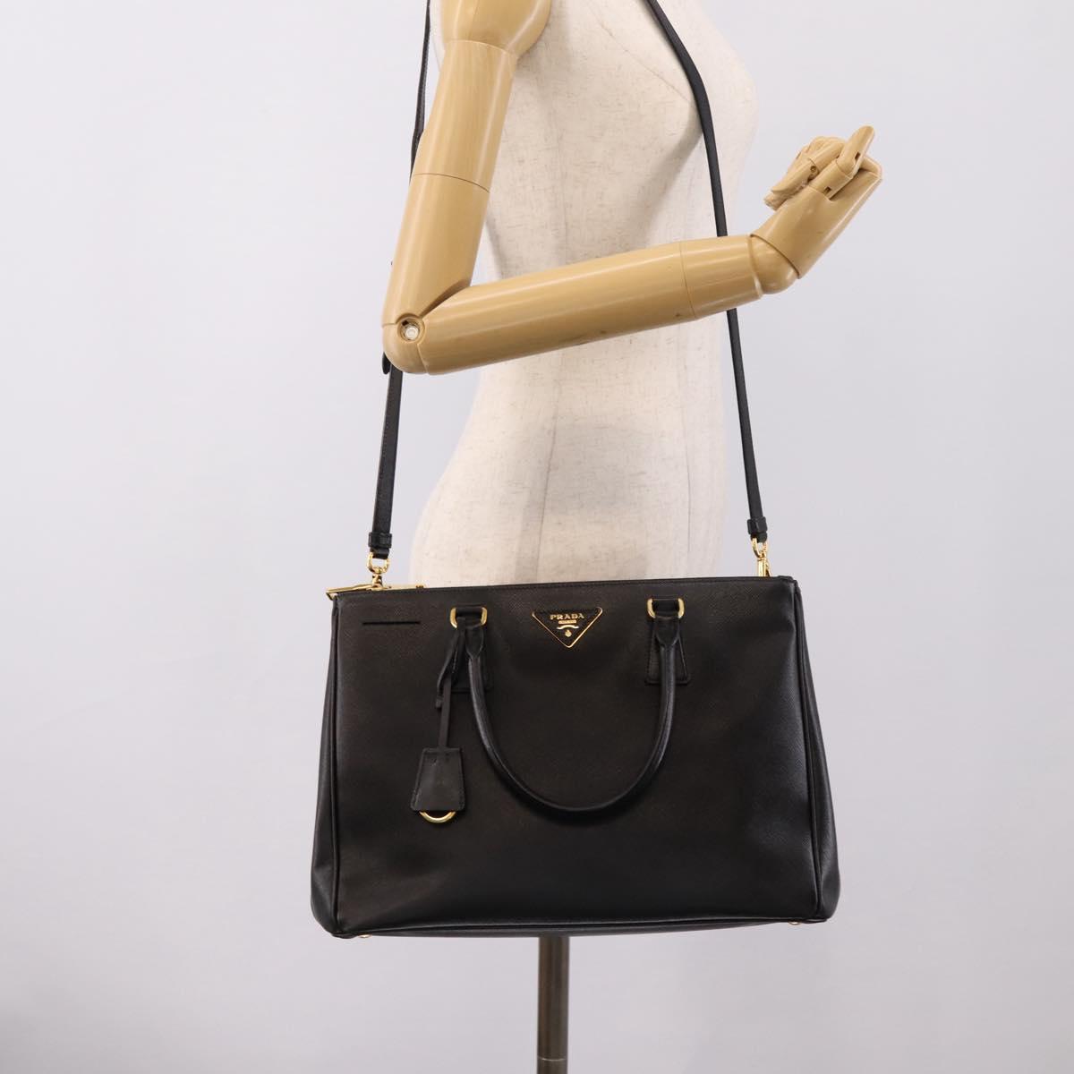 PRADA Galleria Hand Bag Saffiano leather 2way Black Gold Auth 207986V