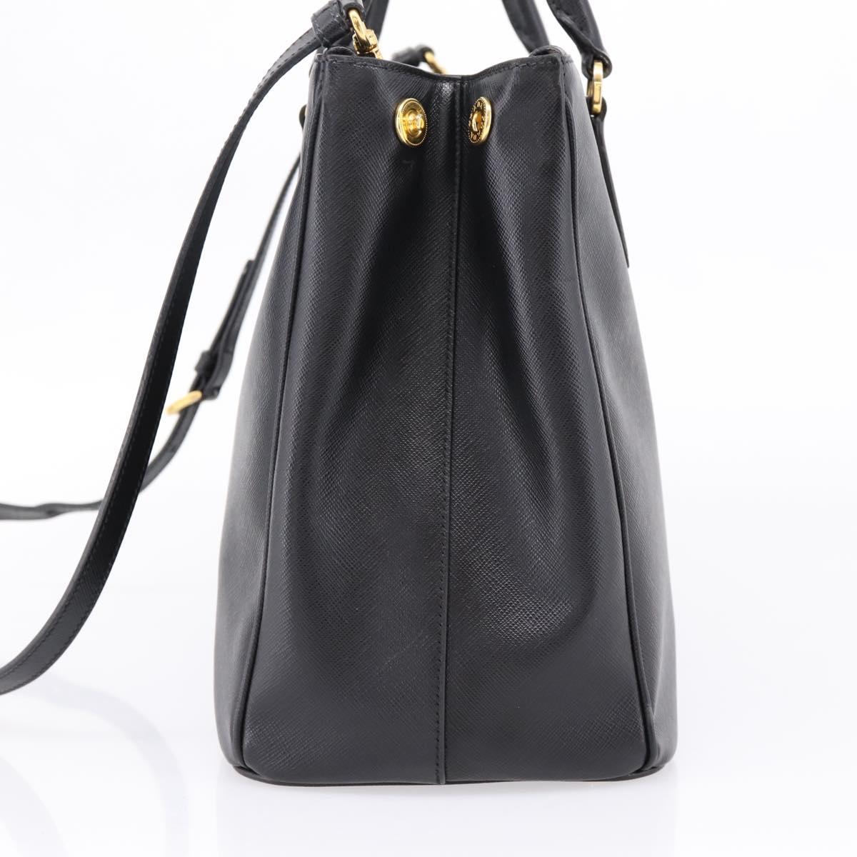 PRADA Galleria Hand Bag Saffiano leather 2way Black Gold Auth 207986V