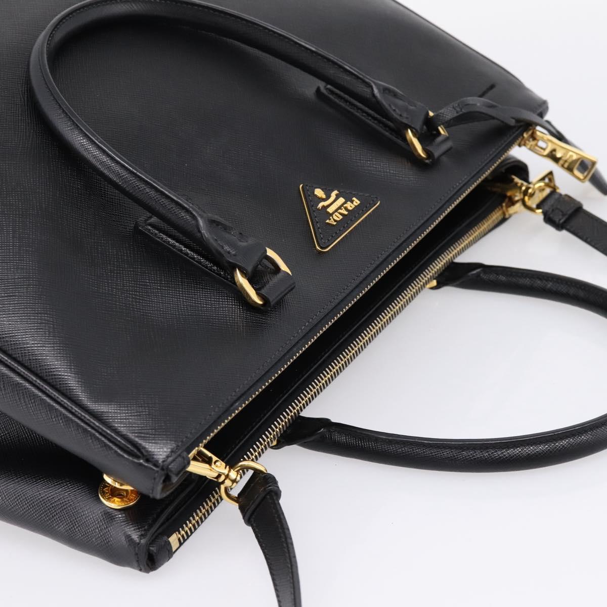 PRADA Galleria Hand Bag Saffiano leather 2way Black Gold Auth 207986V