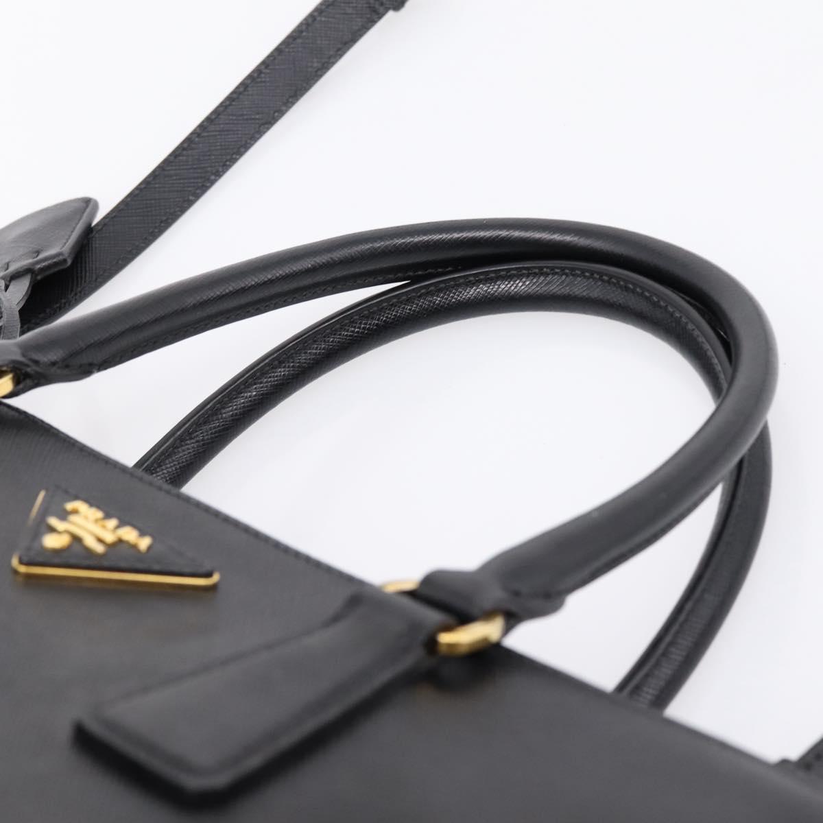 PRADA Galleria Hand Bag Saffiano leather 2way Black Gold Auth 207986V