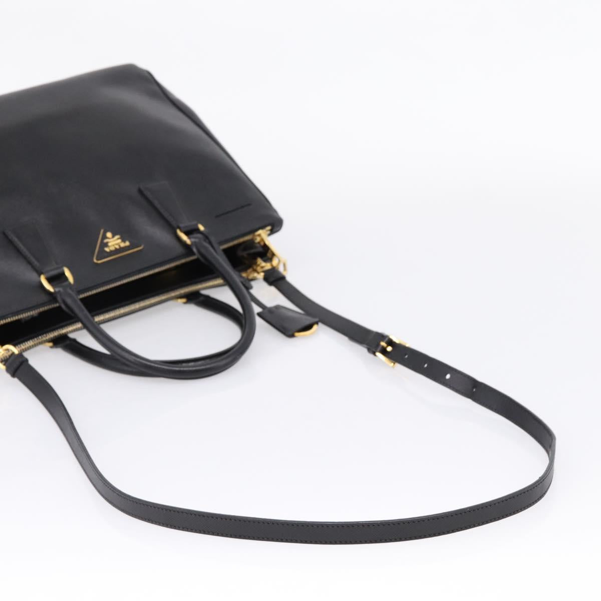 PRADA Galleria Hand Bag Saffiano leather 2way Black Gold Auth 207986V