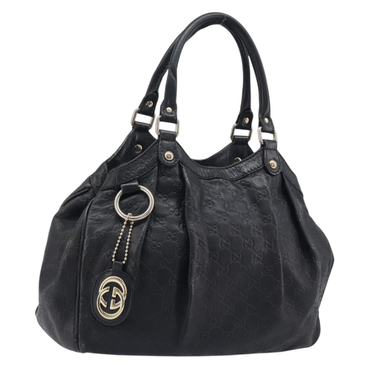 GUCCI GG Canvas Guccissima Sukey Tote Bag Leather Black Gold 211944 Auth 207988
