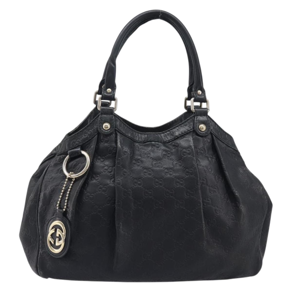 GUCCI GG Canvas Guccissima Sukey Tote Bag Leather Black Gold 211944 Auth 207988