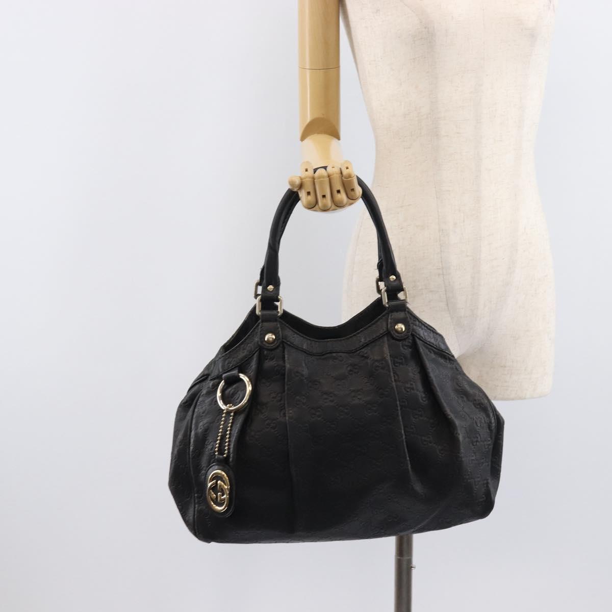 GUCCI GG Canvas Guccissima Sukey Tote Bag Leather Black Gold 211944 Auth 207988