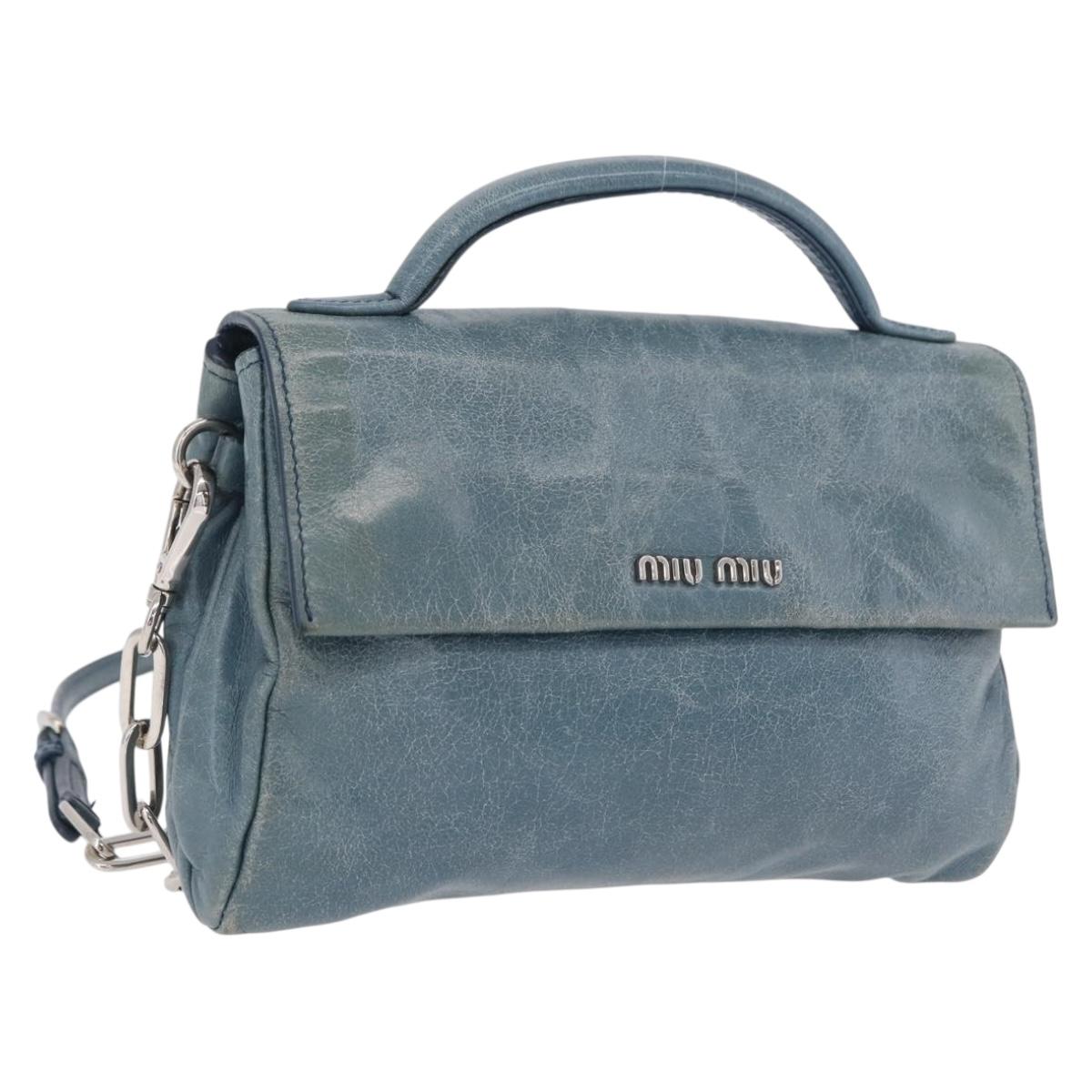 Miu Miu Matelasse Chain Shoulder Bag Vitellolux Blue Silver Auth 207991A