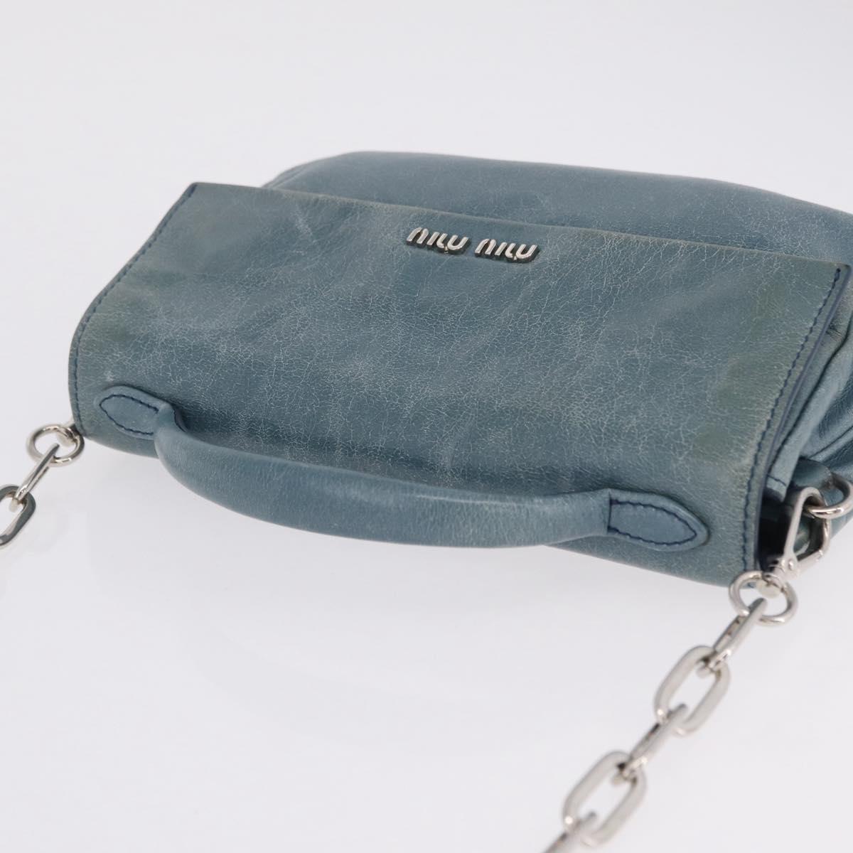 Miu Miu Matelasse Chain Shoulder Bag Vitellolux Blue Silver Auth 207991A