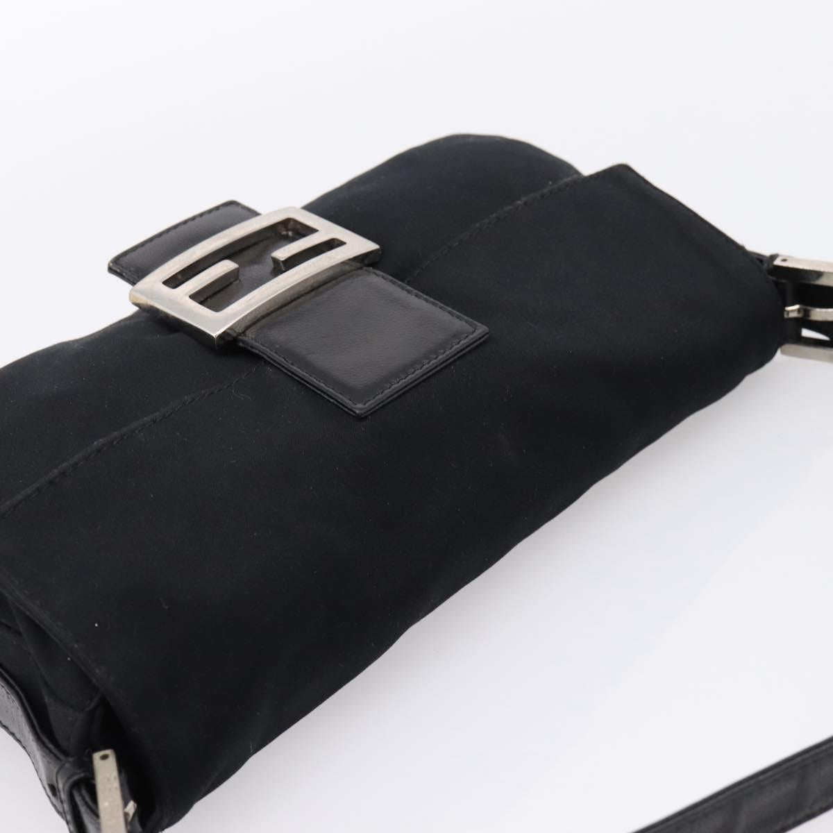 FENDI Mamma Baguette Shoulder Bag Cotton jersey Black Silver Auth 207994