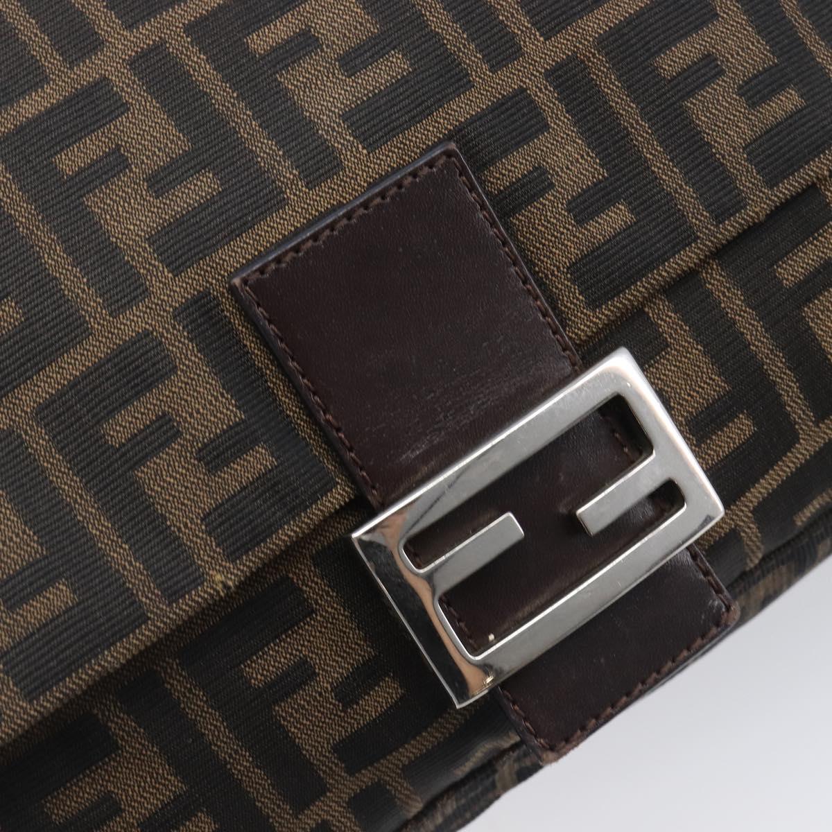 FENDI Zucca Canvas Mamma Baguette Shoulder Bag Brown Black Auth 207999A