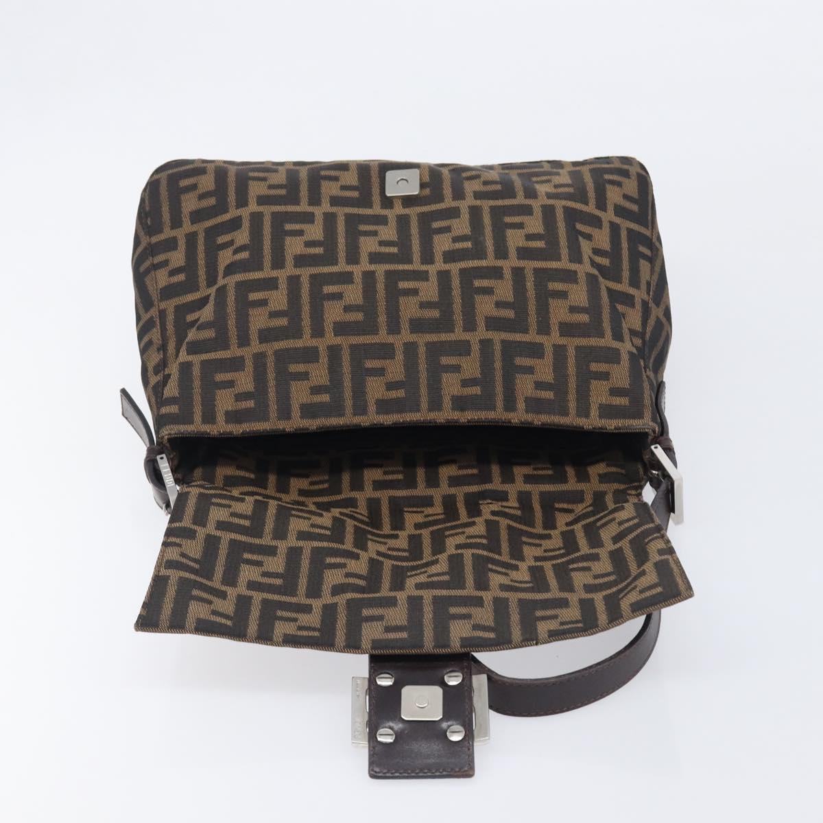 FENDI Zucca Canvas Mamma Baguette Shoulder Bag Brown Black Auth 207999A