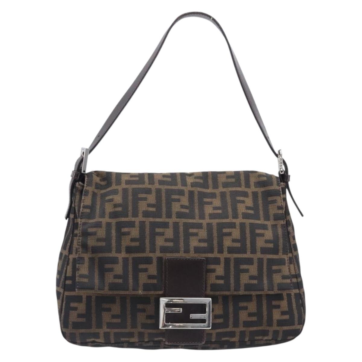 FENDI Zucca Canvas Mamma Baguette Shoulder Bag Brown Black Auth 207999A