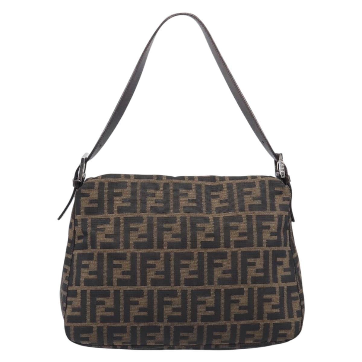 FENDI Zucca Canvas Mamma Baguette Shoulder Bag Brown Black Auth 207999A