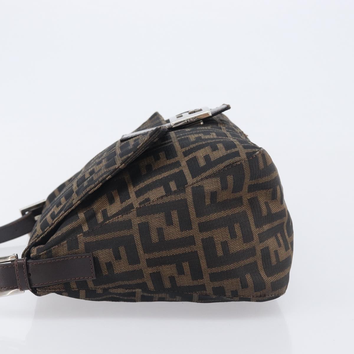 FENDI Zucca Canvas Mamma Baguette Shoulder Bag Brown Black Auth 207999A