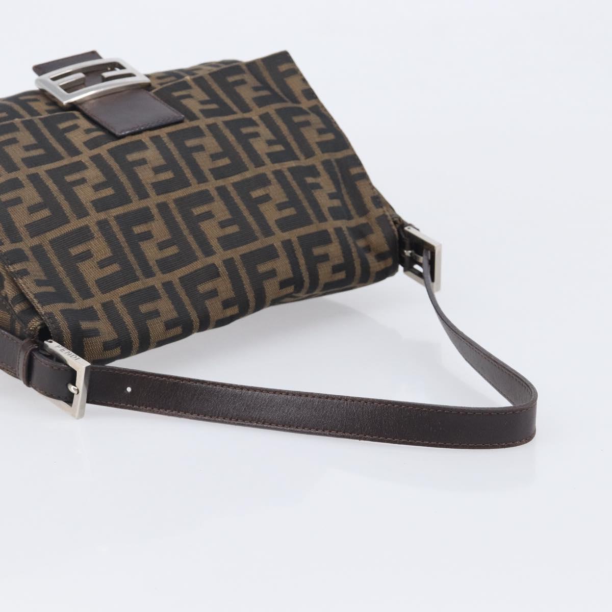 FENDI Zucca Canvas Mamma Baguette Shoulder Bag Brown Black Auth 207999A