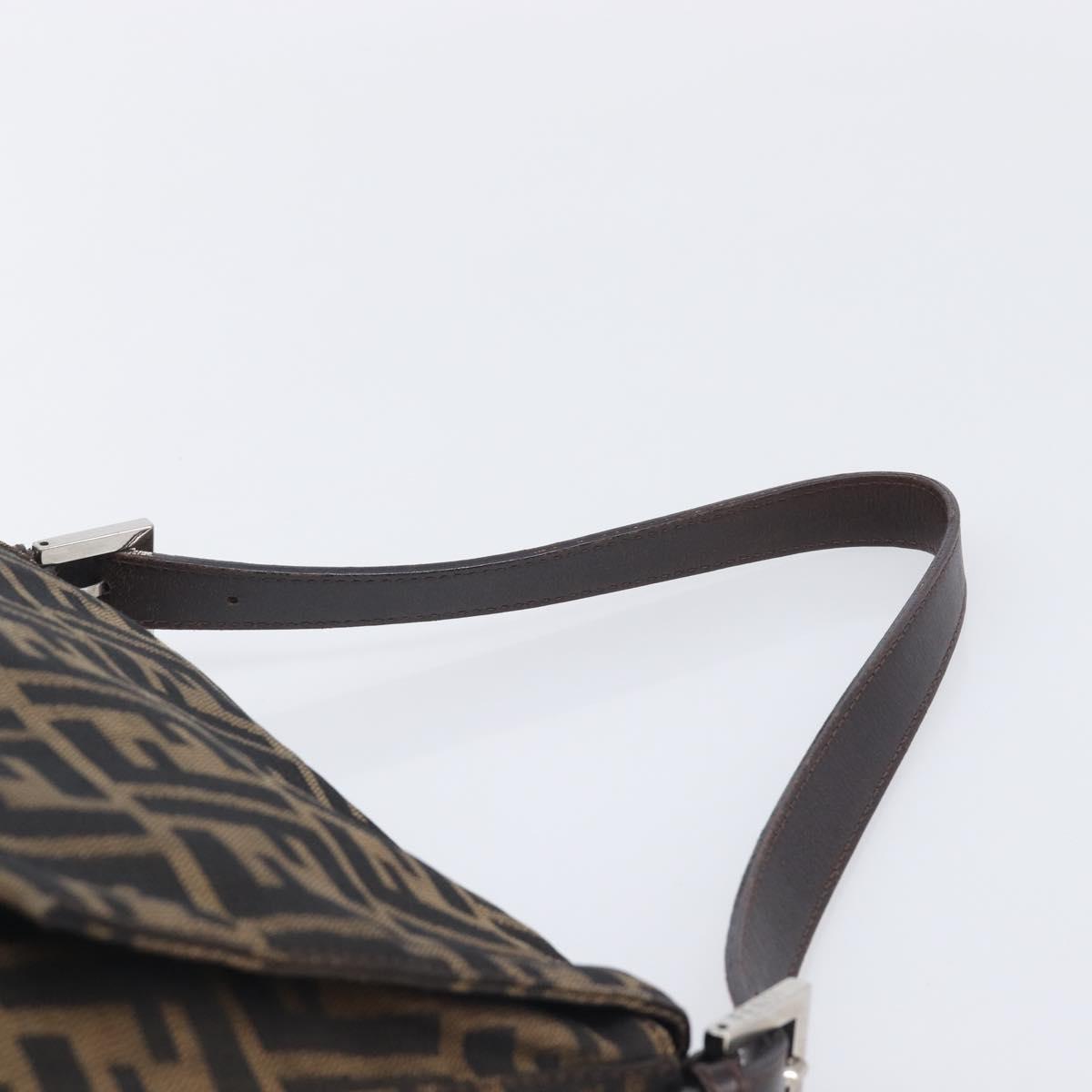 FENDI Zucca Canvas Mamma Baguette Shoulder Bag Brown Black Auth 207999A