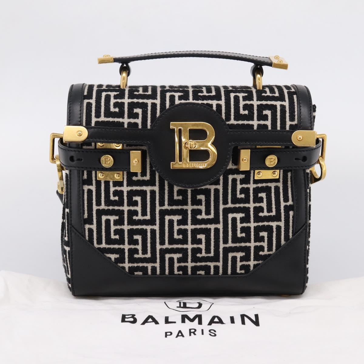 BALMAIN B-Buzz23 Hand Bag Canvas 2way Black Gold Auth 208002M