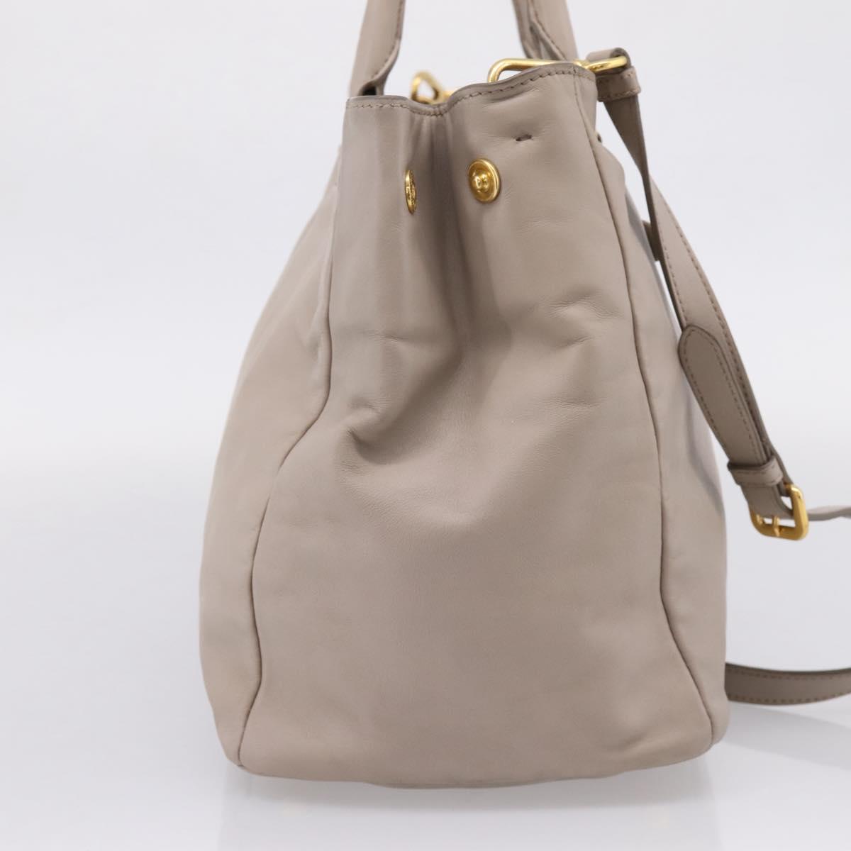 PRADA Tote Bag Leather 2way Gray Gold Auth 208003V