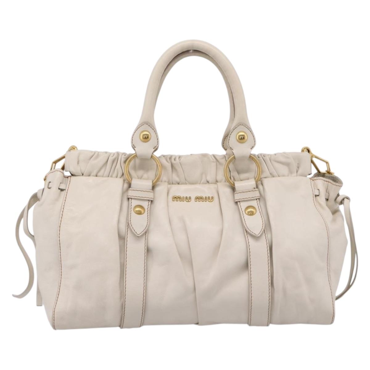 Miu Miu Hand Bag Vitellolux 2way White Gold Auth 208004M