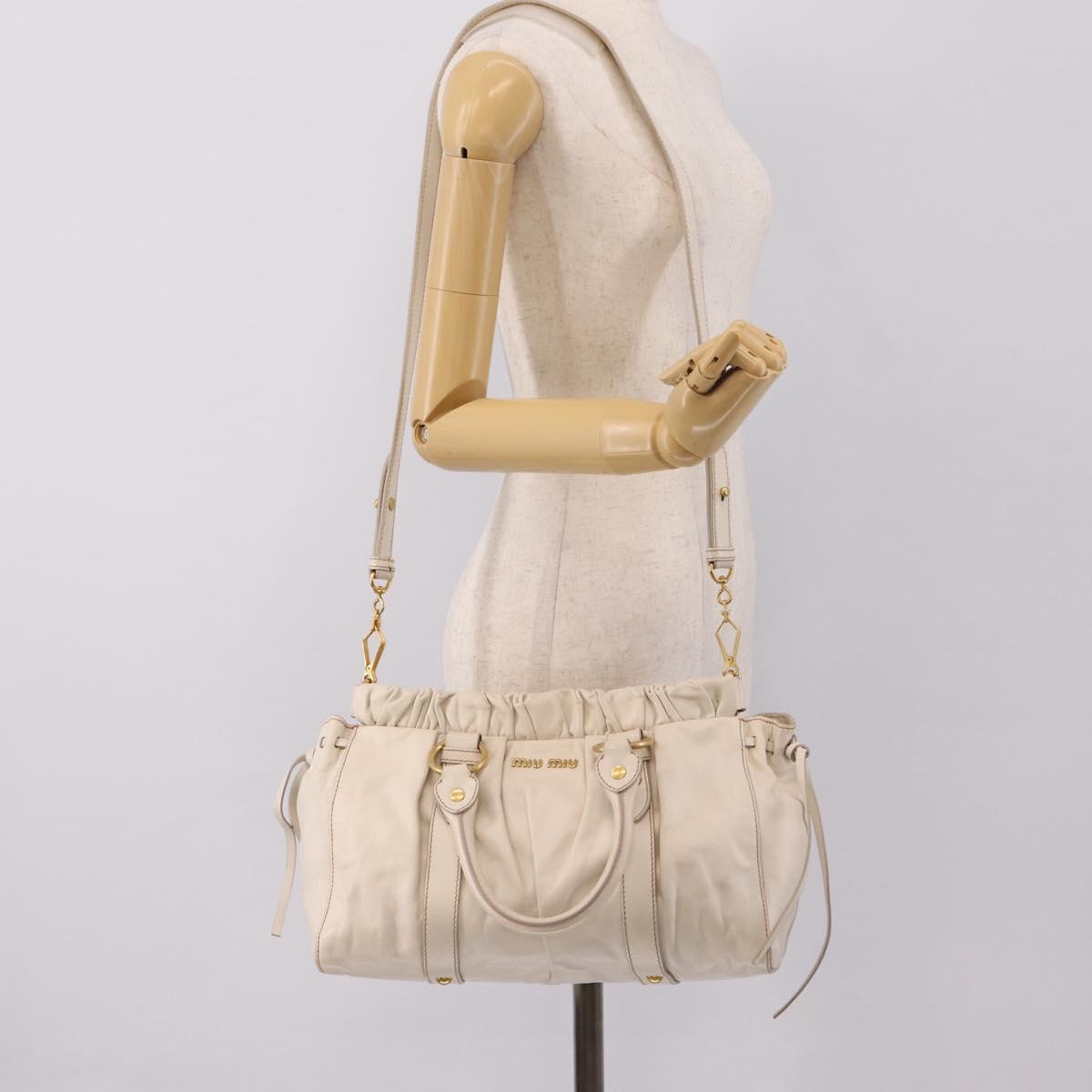 Miu Miu Hand Bag Vitellolux 2way White Gold Auth 208004M