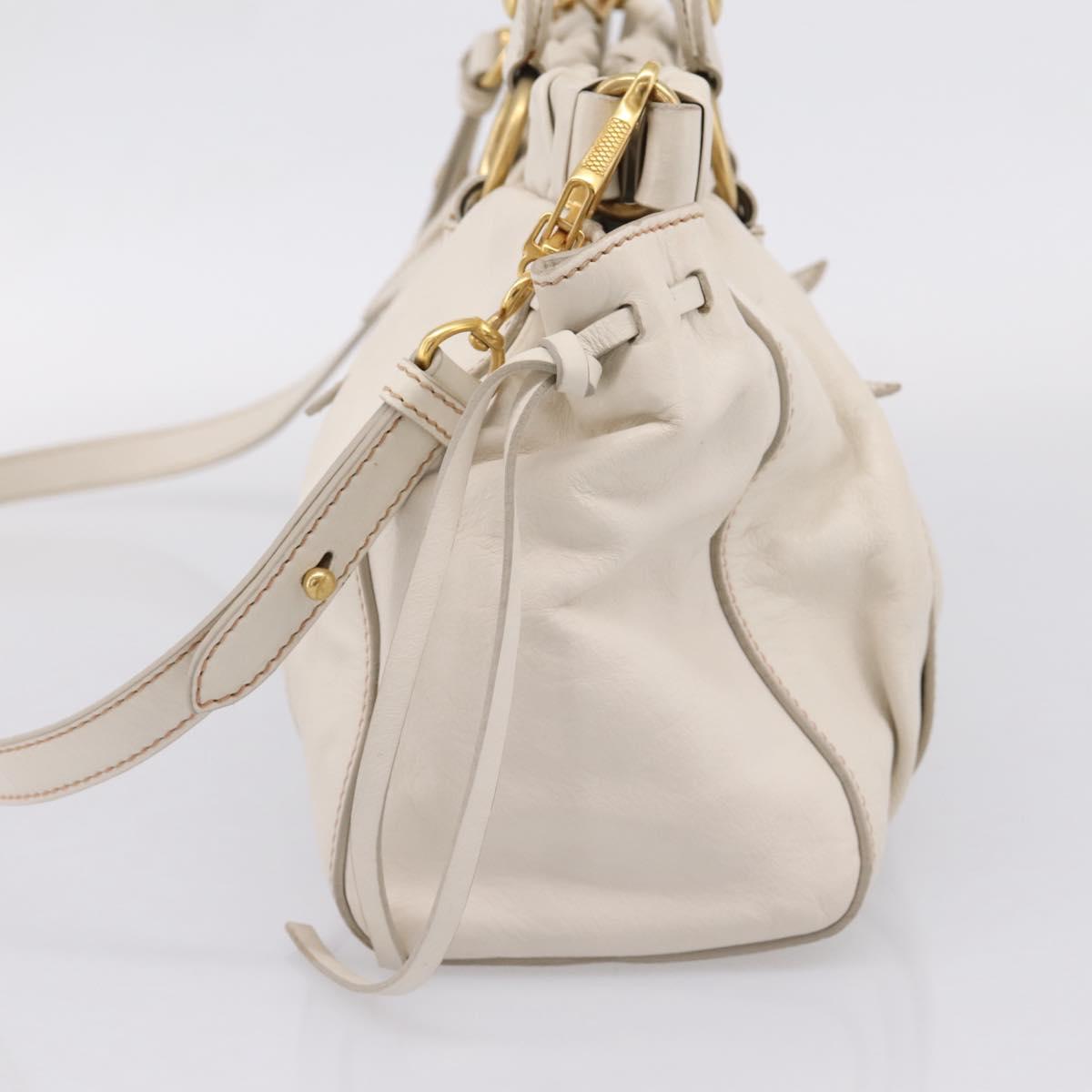 Miu Miu Hand Bag Vitellolux 2way White Gold Auth 208004M