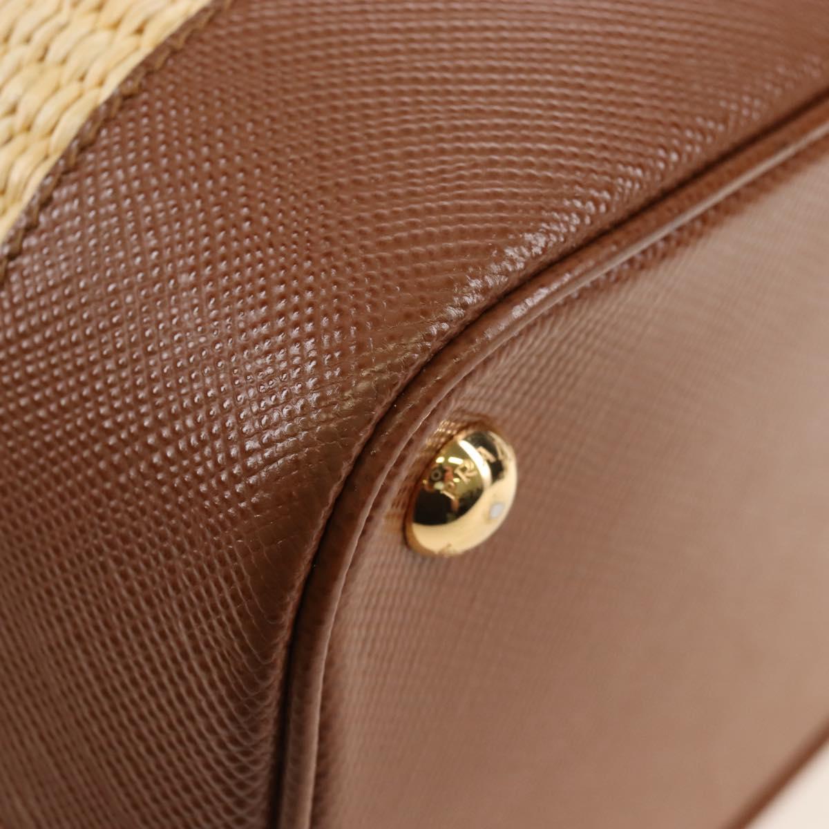 PRADA Panniers Hand Bag Raffia 2way Beige Gold Auth 208006M