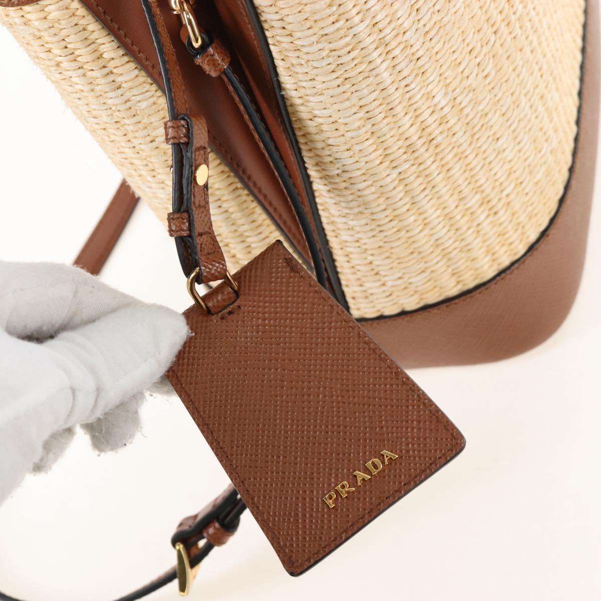 PRADA Panniers Hand Bag Raffia 2way Beige Gold Auth 208006M