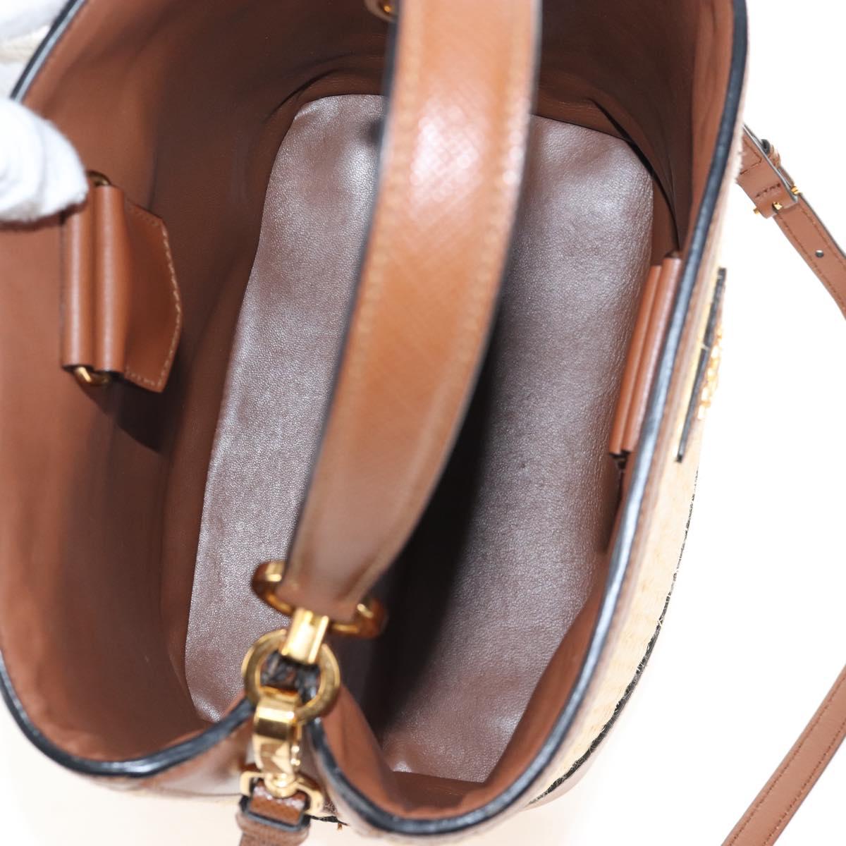 PRADA Panniers Hand Bag Raffia 2way Beige Gold Auth 208006M