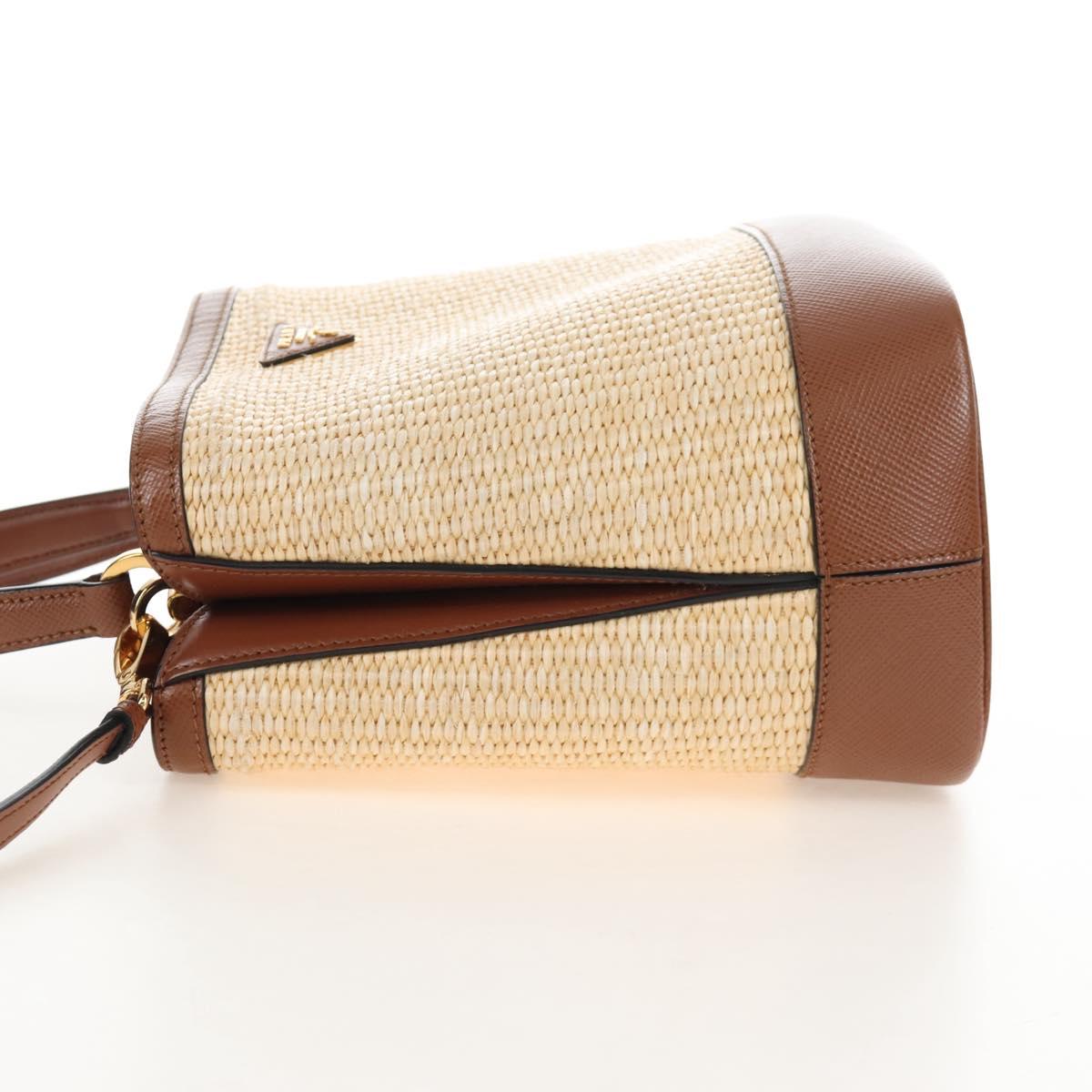 PRADA Panniers Hand Bag Raffia 2way Beige Gold Auth 208006M