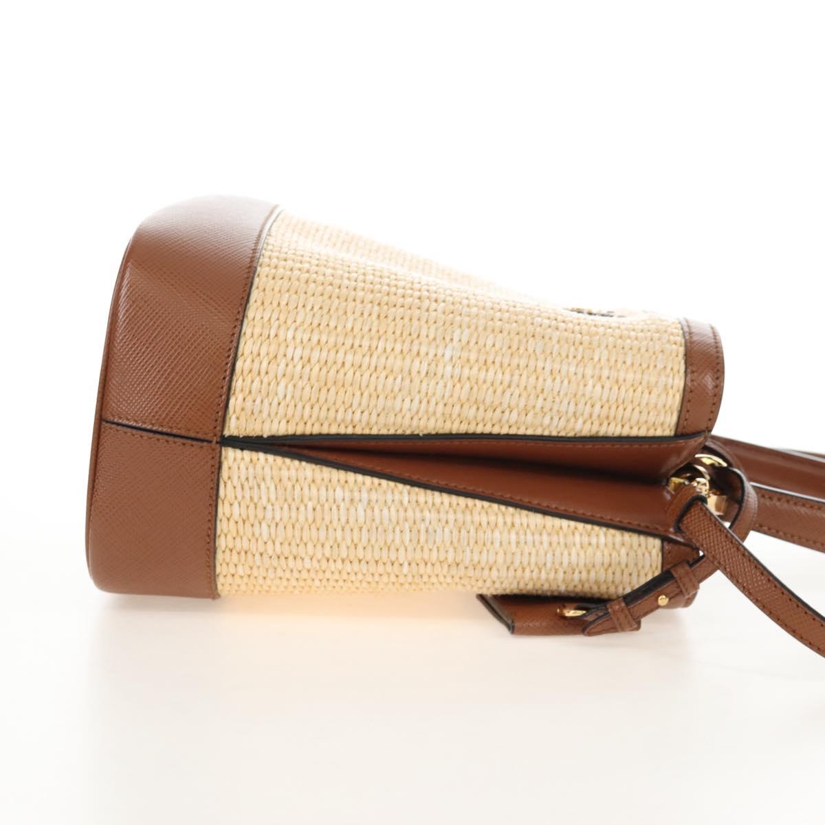 PRADA Panniers Hand Bag Raffia 2way Beige Gold Auth 208006M