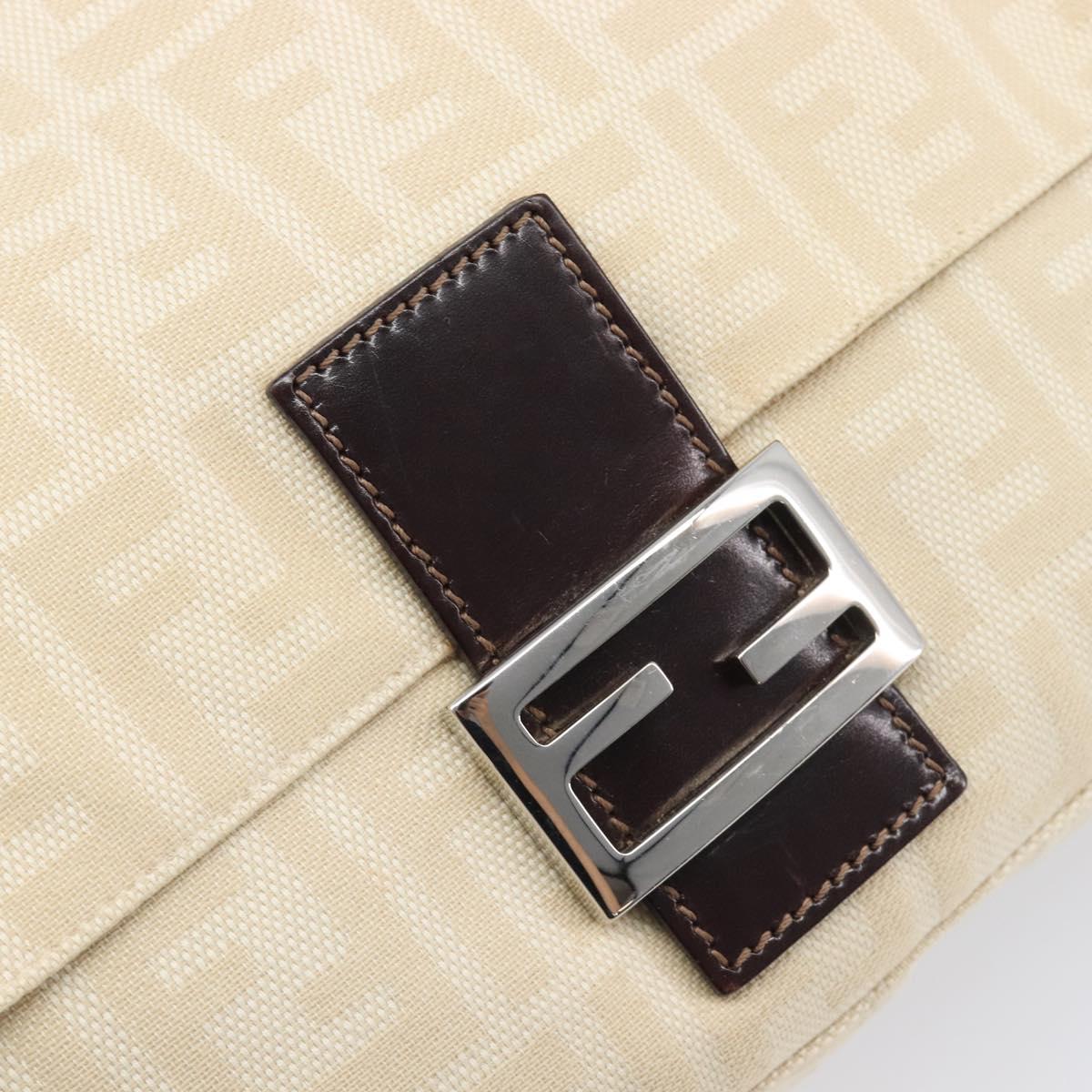 FENDI Zucca Canvas Mamma Baguette Shoulder Bag Ivory Silver Auth 208008V