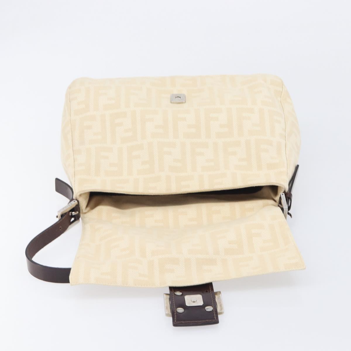 FENDI Zucca Canvas Mamma Baguette Shoulder Bag Ivory Silver Auth 208008V