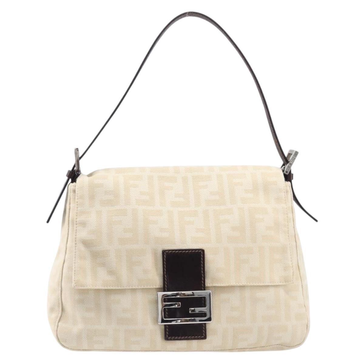 FENDI Zucca Canvas Mamma Baguette Shoulder Bag Ivory Silver Auth 208008V