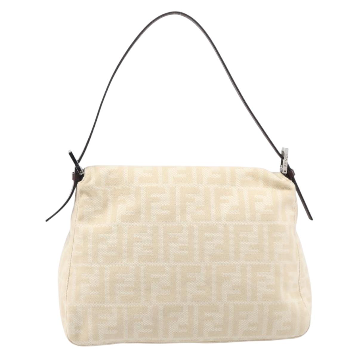 FENDI Zucca Canvas Mamma Baguette Shoulder Bag Ivory Silver Auth 208008V