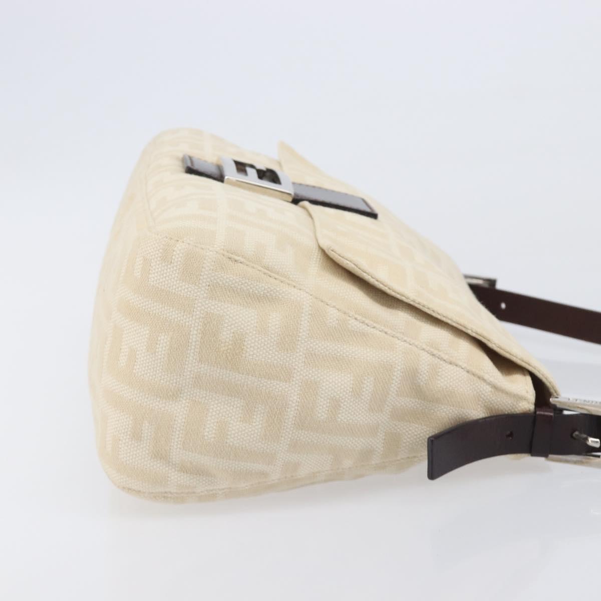 FENDI Zucca Canvas Mamma Baguette Shoulder Bag Ivory Silver Auth 208008V