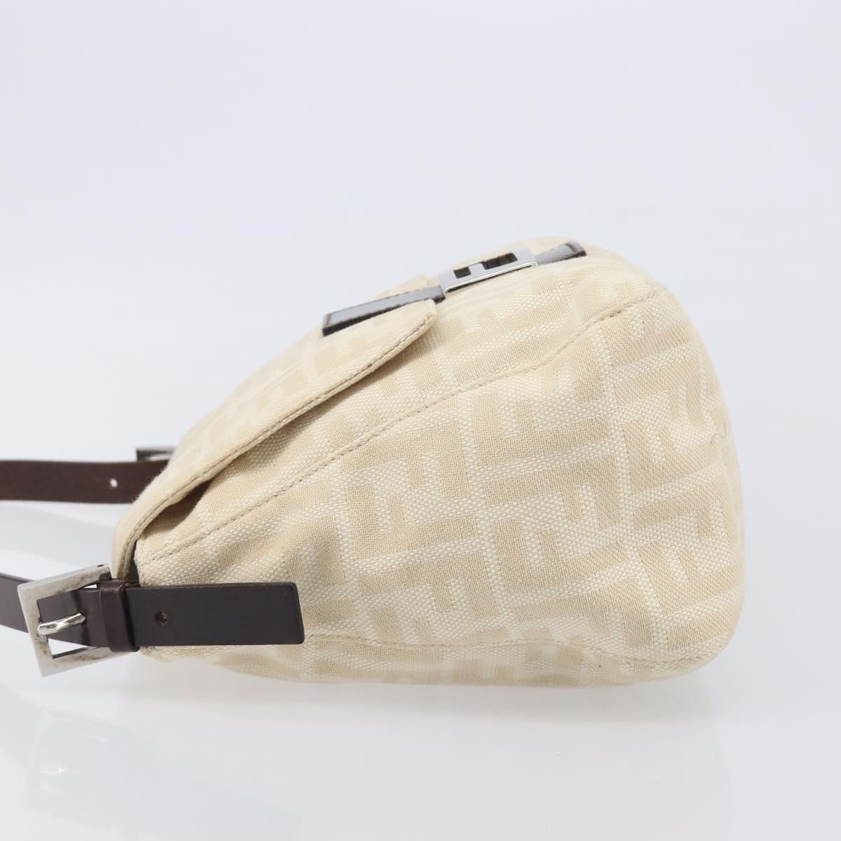 FENDI Zucca Canvas Mamma Baguette Shoulder Bag Ivory Silver Auth 208008V