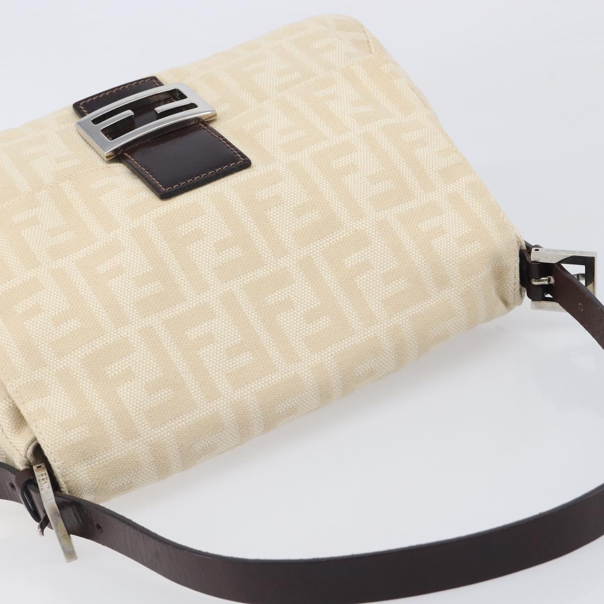 FENDI Zucca Canvas Mamma Baguette Shoulder Bag Ivory Silver Auth 208008V