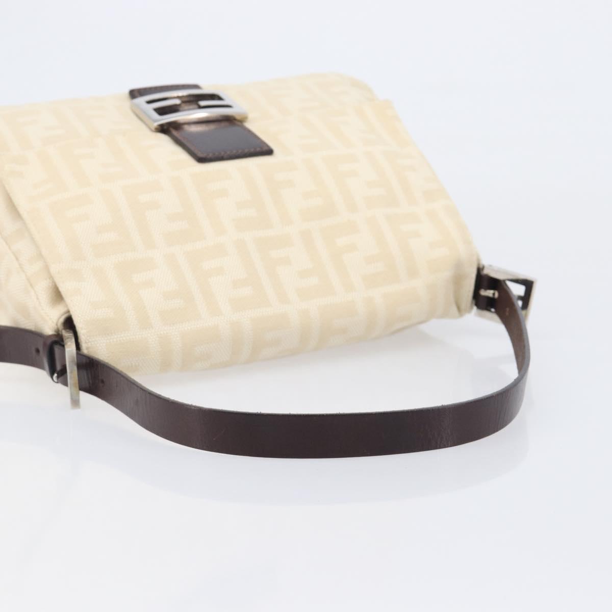 FENDI Zucca Canvas Mamma Baguette Shoulder Bag Ivory Silver Auth 208008V
