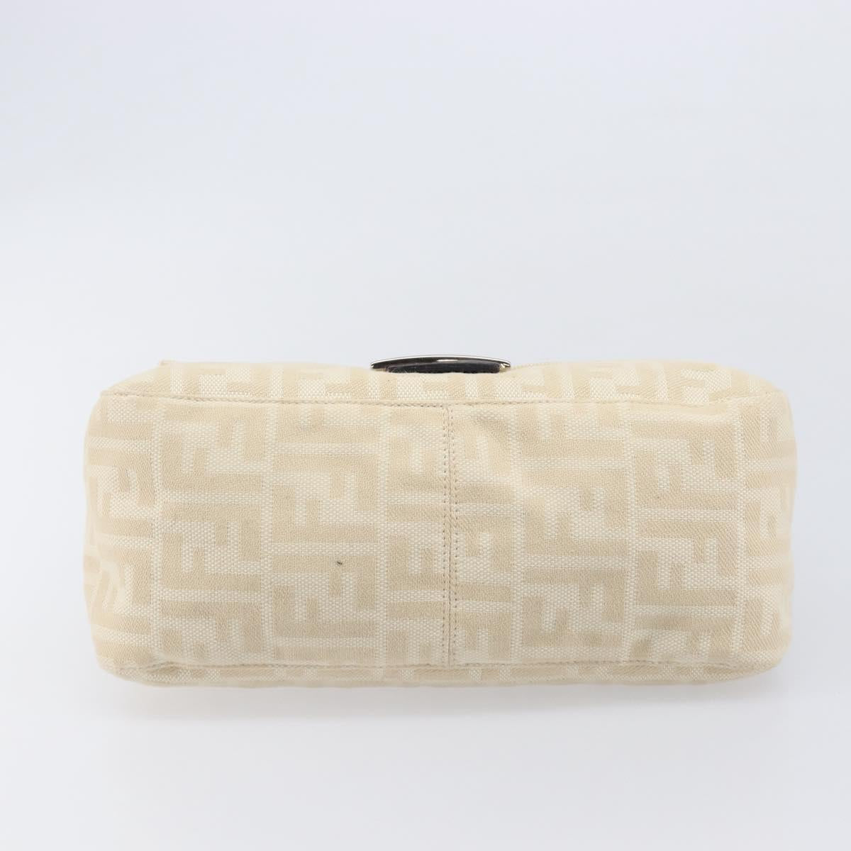 FENDI Zucca Canvas Mamma Baguette Shoulder Bag Ivory Silver Auth 208008V
