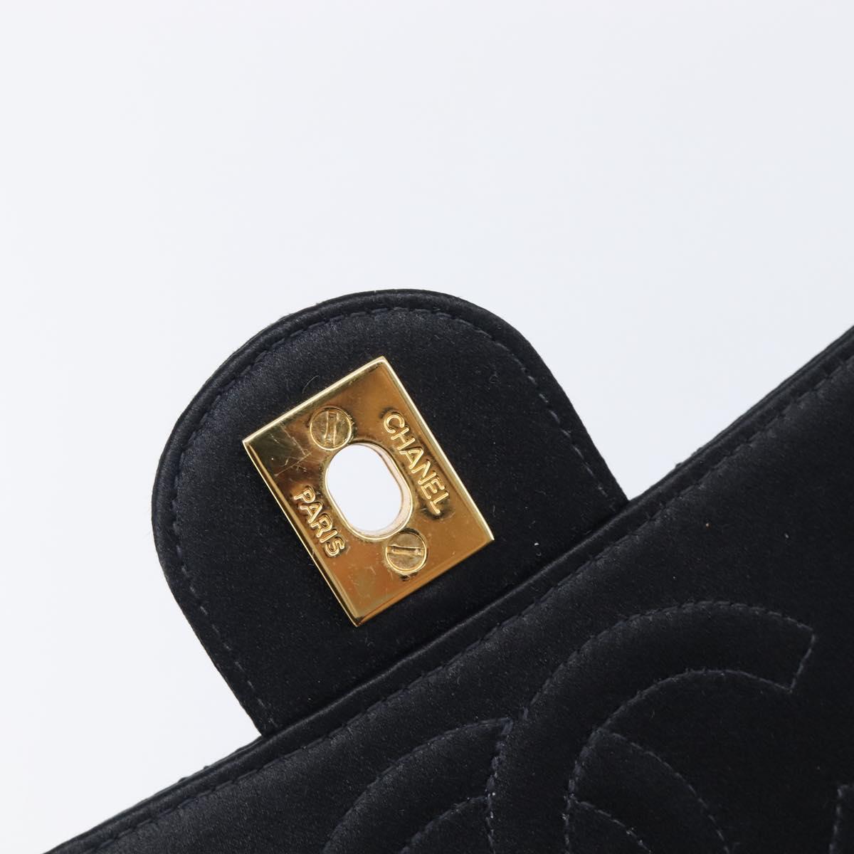 CHANEL Mini Matelasse 18 Chain Shoulder Bag Satin Black Gold CC Auth 208015SAM